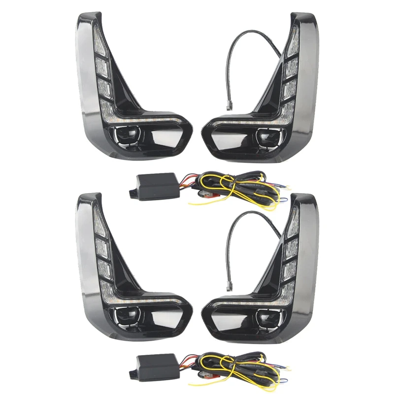 

4X For Toyota Hilux Revo 2020 2021 LED DRL Daytime Running Lights With Turn Signal Bumper Fog Light Driving Lamp