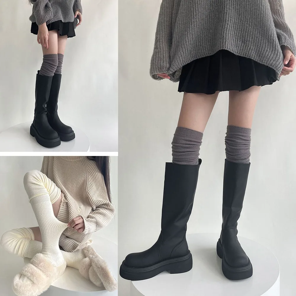 Высокие гольфы повседневные теплые леггинсы выше колена хлопковые высокие носки