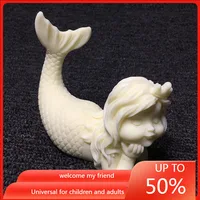 Ivory Nut Carved Mermaid Princess Bodhi Seeds Tea Ornaments Crafts Decoration Gift Box  fairy garden miniatures