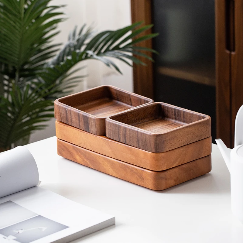 

Solid Wood Tray Rectangle Tea Cup Plate Household Fruit Dim Sum Plate Wooden Tableware High End Luxury Upper Class People Must