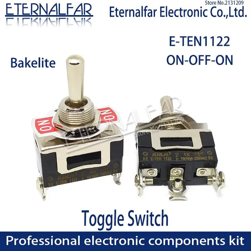 

Bakelite E-TEN1122 High end Quality Silver Contact SPDT 12MM 15A 250V AC ON-OFF-ON Reset Rocker Toggle Slide Switch Waterproof