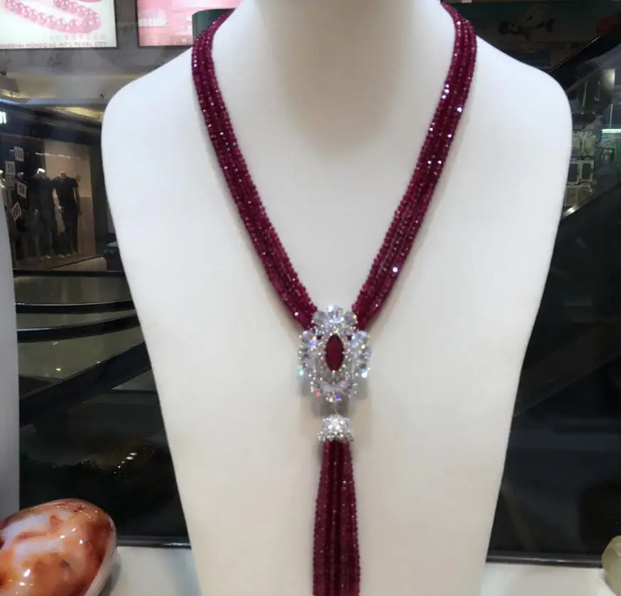 

Модные ювелирные изделия, лидер продаж, ожерелье с кисточкой из натурального фиолетового камня с микроинкрустацией из циркония, длинная цепочка для свитера