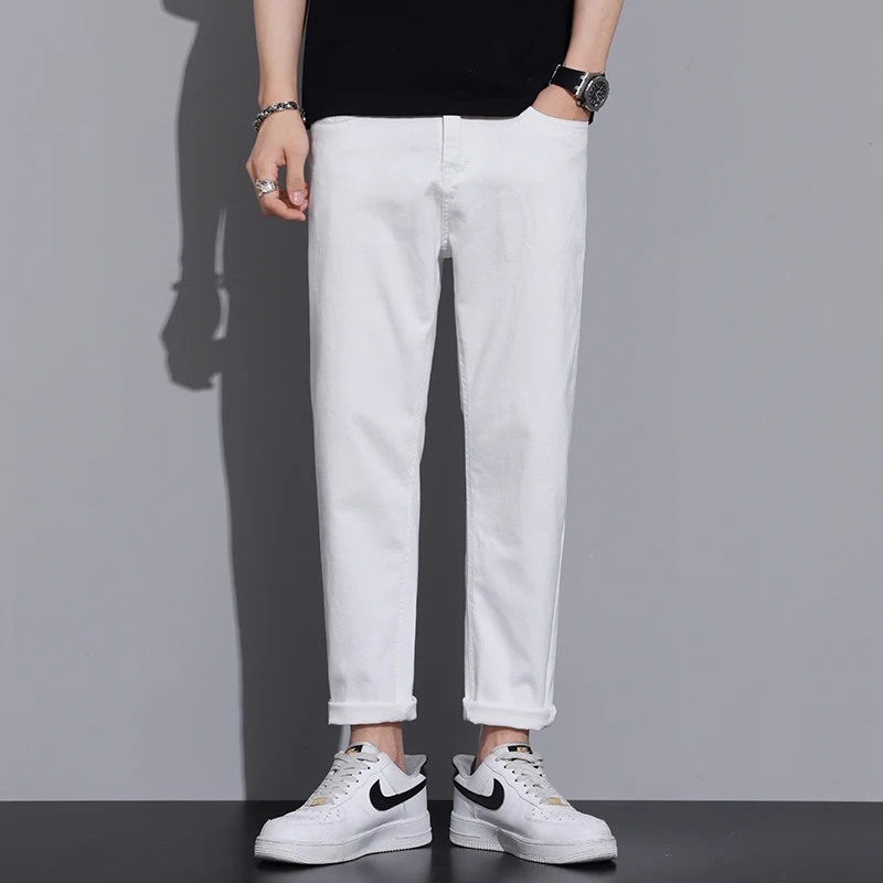 

White Quarter Summer Thin Jeans 2023 New Fashion Brand Slim Fit Loose Relaxed Stretch Straight Leg Fashion Long Pants