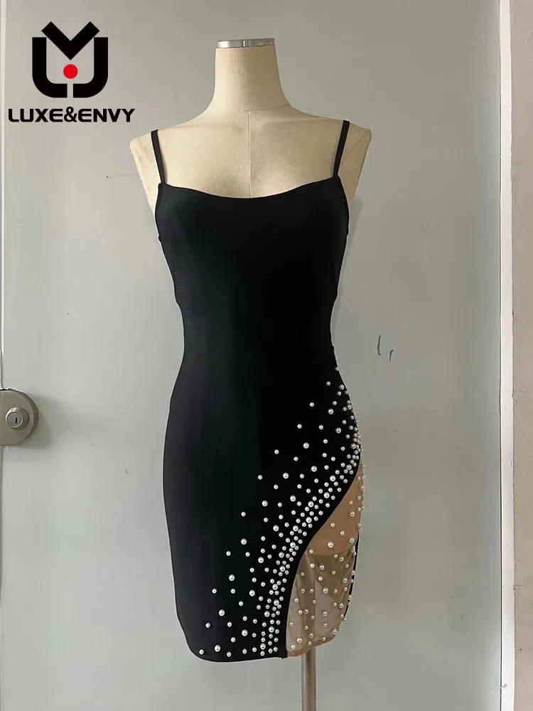 

Роскошное пикантное Сетчатое облегающее платье Люкс & ENVY с открытой спиной и бусинами, облегающее платье с запахом на бедрах, осень 2023