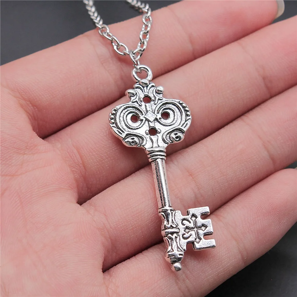 Ожерелье с подвеской в виде ключа для женщин и мужчин, длинная цепочка, 2 цвета, 51x20 мм