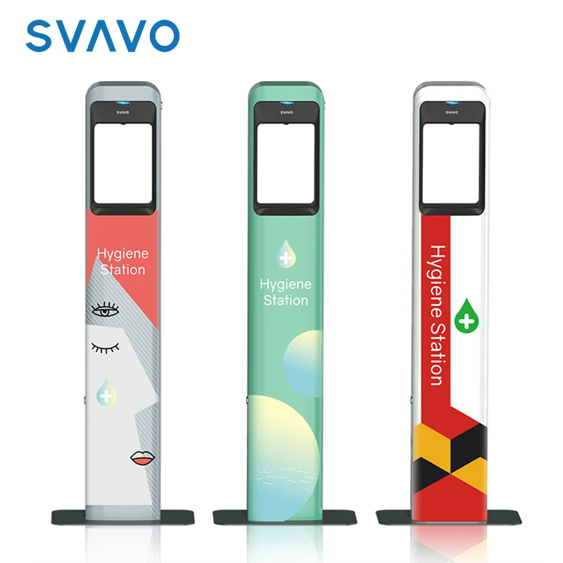 

SVAVO Customized 75% Alcohol Infrared Thermometer Auto spray hygiene station with Liquid Soap