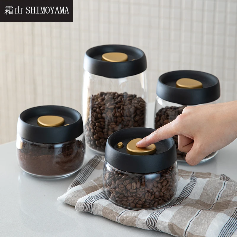 

SHIMOYAMA Vacuum Coffee Beans Storage Bottles Airtight Coffee Jar Kitchen Food Sealed Storage Transparent Glass Tank Container