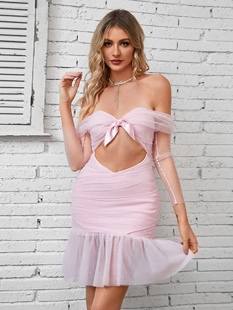 

Ailigou 2023 летнее новое женское сексуальное Сетчатое мини-платье с открытыми плечами, элегантное женское платье знаменитости