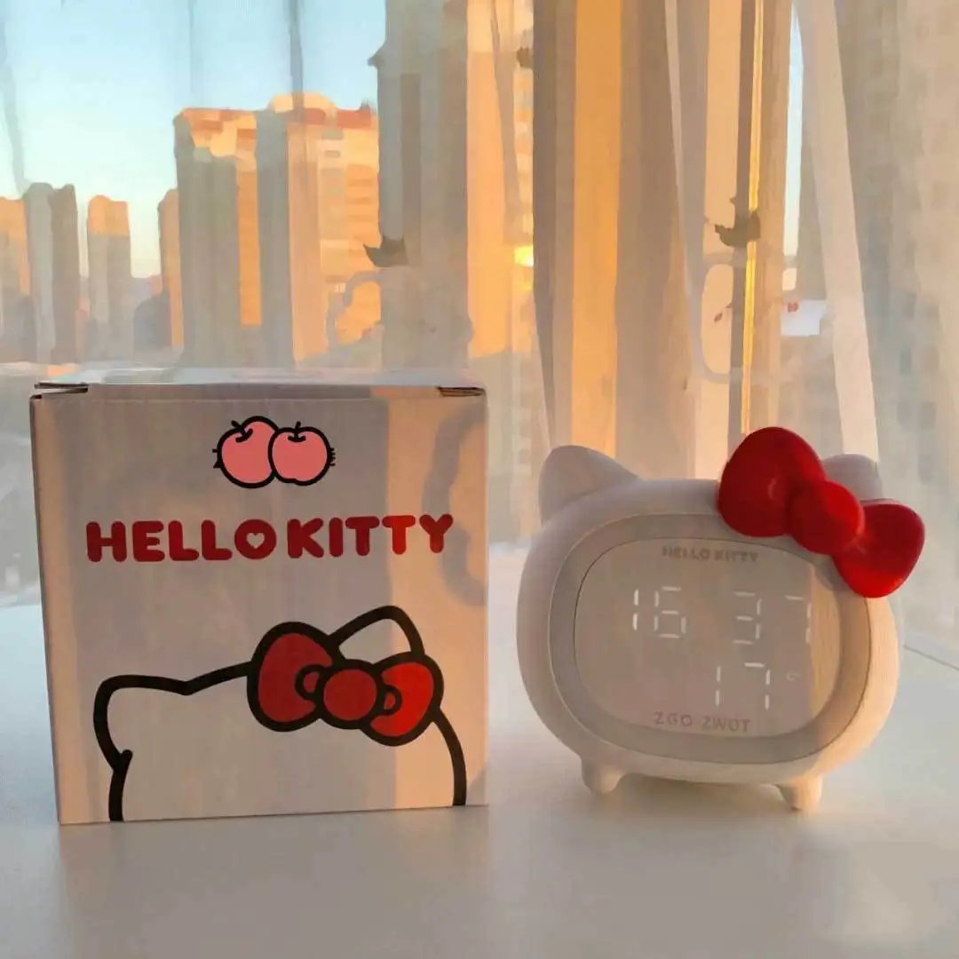 Sanrios Bluetooth Speaker Hello Kitty Children Smart Alarm Clock Led Atmosphere Light Multifunctional Kt Cat Speaker Anime Gift