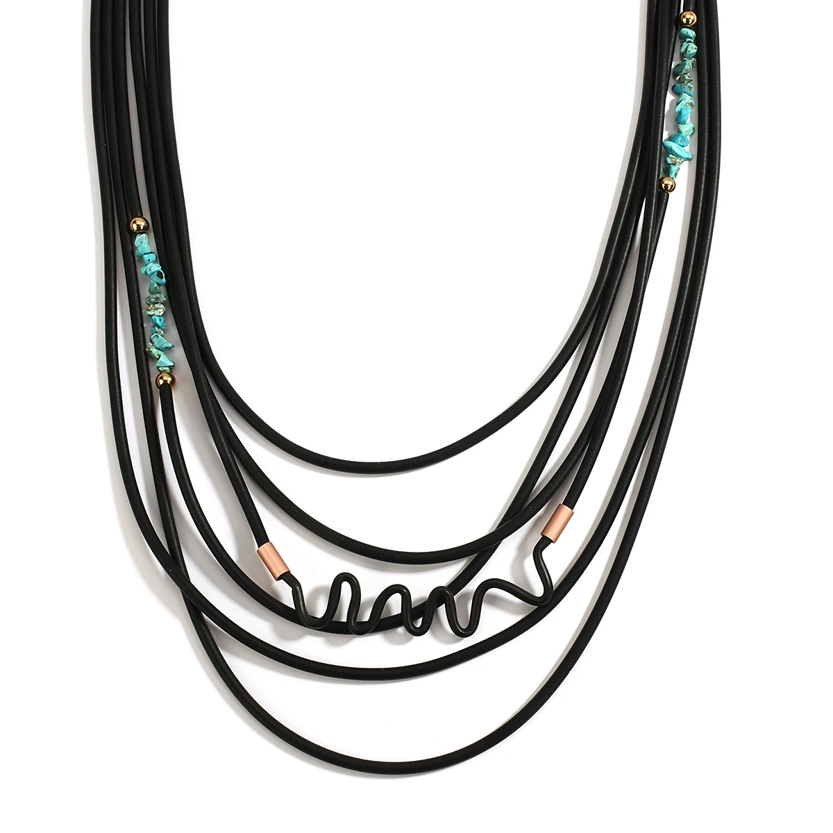 

Amorcome Unique Design Black Rubber Cord Multilayer Necklace Handmade Natural Stone Long Women's Necklace Clothing Accessories
