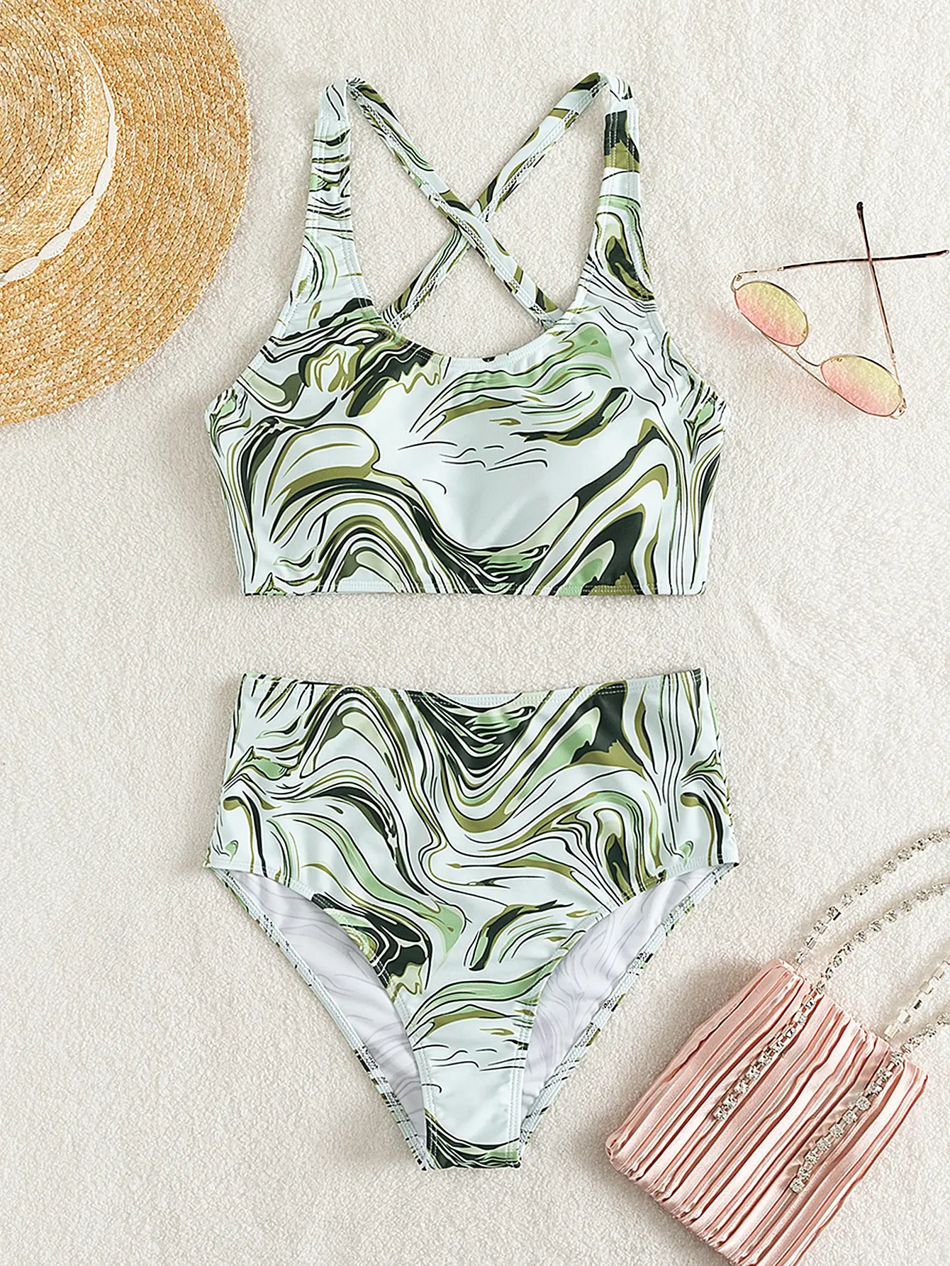 

2023 New Arrival Marble Print Bikinis Women Two Piece Swimwear Halter Swimsuit Summer Beach Bathing Suit Bikini Set