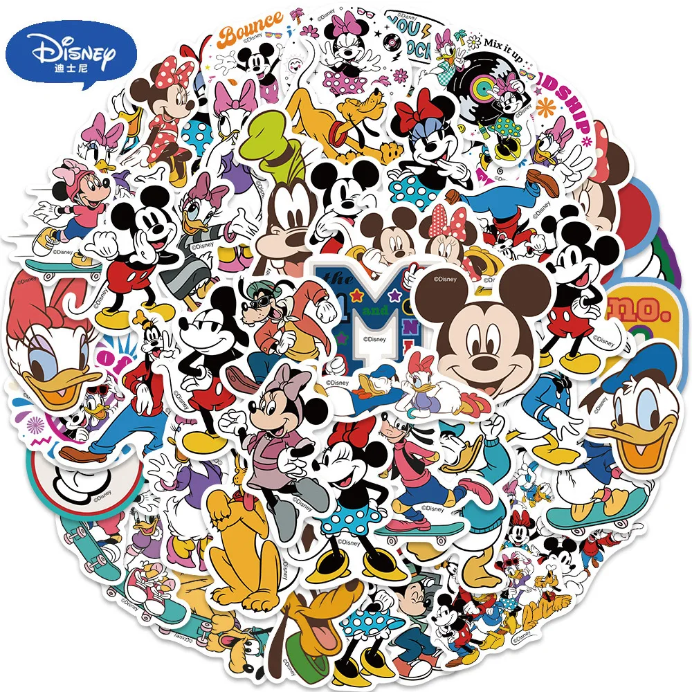 

10/50Pcs Disney Mickey Stickers Mix Cartoon Figure DIY Kawaii Decals Toys Laptop Luggage Phone Car Waterproof Sticker for Kids