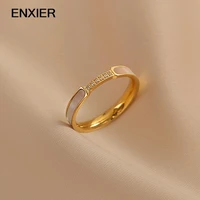 enxier fashion gold color 316l stainless steel zircon ring for women simple index finger femme ring jewelry wedding gift