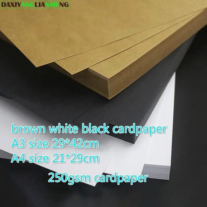 

50pcs/lot 250gsm White Cardboard A4 21x29cm A3 29x42cm Kraft Cardpaper Veries Different Thickness DIY Hard Handmade Black Paper