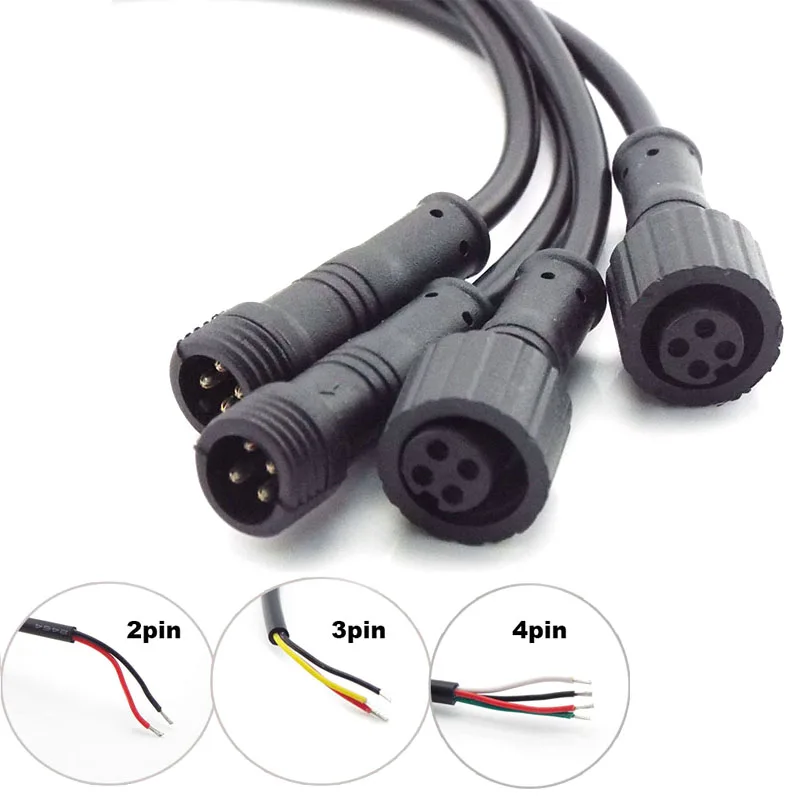 

2Pin 3Pin 4Pin 3A Power Cable Male Plug Female Jack Adapter Connector Wire 500V Connector Cords IP65 Waterproof for LED Strips