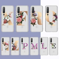 initial letter phone case for samsung a51 a52 a71 a12 for redmi 7 9 9a for huawei honor8x 10i clear case