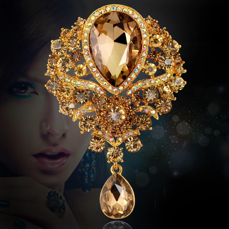 

Melos Trendy Rhinestone Alloy Corsage Female European And American Glass Pendant Brooch Pin Accessories Woman's Brooch