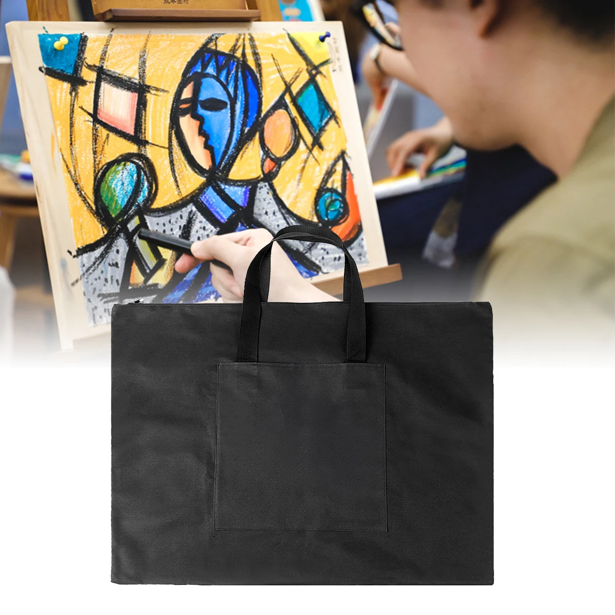 

A2 Drawing Painting Board Storage File Bag Document Carry Case(Black)- Oxford Canvas
