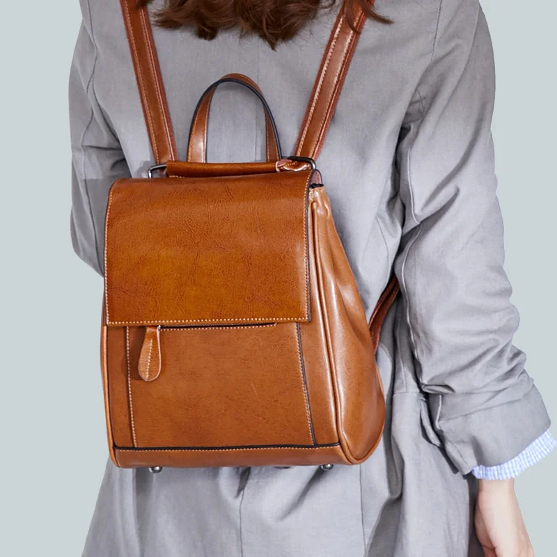 

Женский рюкзак в европейском и американском стиле, новый рюкзак из вощеной воловьей кожи с масляным покрытием, школьный рюкзак для девочек, ...