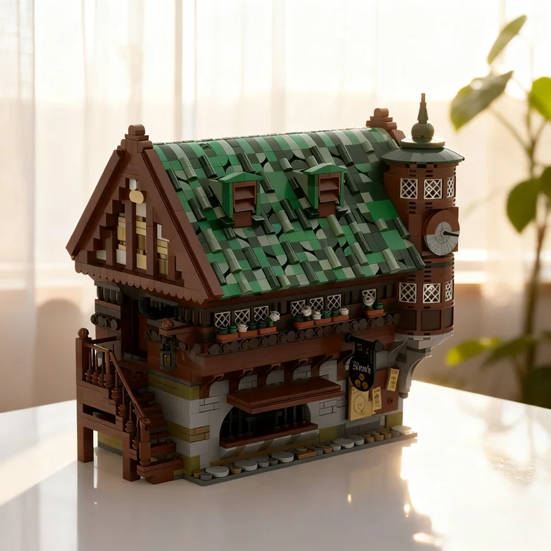 Фото 3040 деталей MOC: Средневековый Замок-Банк, Конструктор, Набор для Сборки, Креативные Игрушки, Образовательная Идея, Подарок на Праздник, Кирпичики №1
