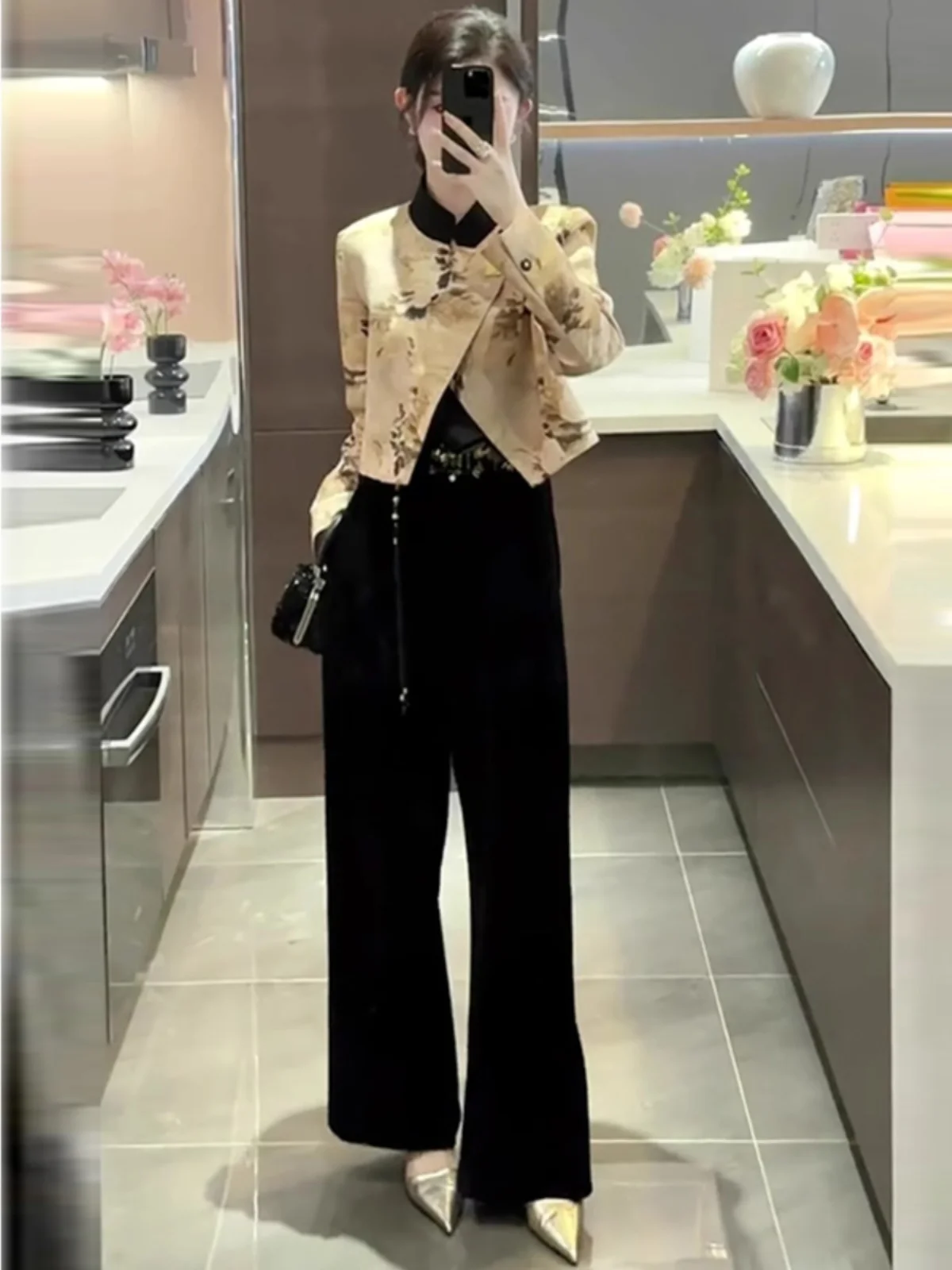 Autumn Match a Whole Set Women Fashionable New Chinese Sle Zen Outerwear Wide Leg Pants Slim Temperament Two-piece