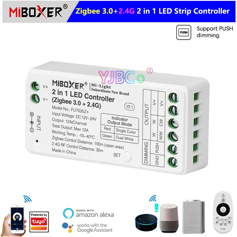 Miboxer Zigbee 3.0+2.4G 2 in 1 LED Strip Controller Single color/Dual white Dimmer Tuya Smart App/Voice/2.4G CCT Remote Control