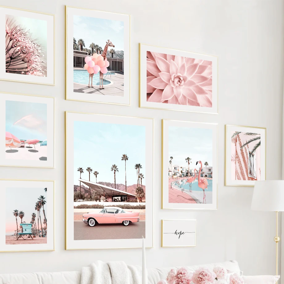 Настенная Картина на холсте с розовым воздушным шаром жирафом автомобилем