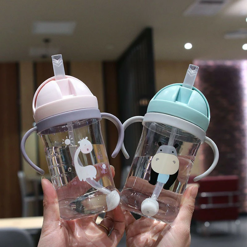 

350ml Baby Sippy Water Cup Kid Handle Learn Feeding Drinking Bottle Anti-choking With Gravity Ball Kids Training Cup With Straw