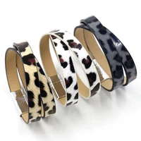 wide leather wrap 2 row bracelet for women leopard print leather cord jewelry for girl and teenager