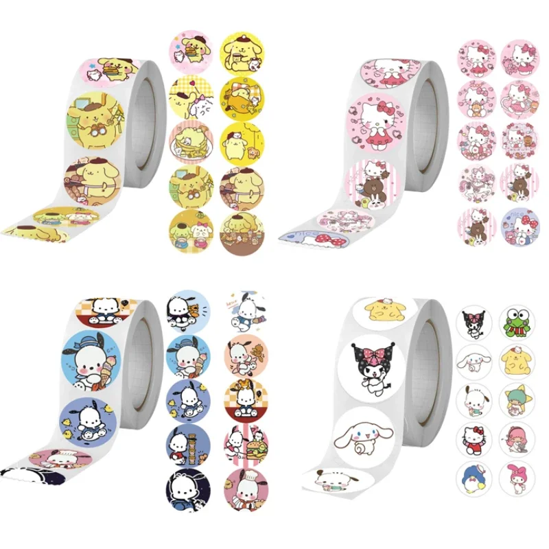 

500Pcs/roll Sanrio Sticker Anime Kuromi Hello Kitty Cinnamoroll Kawaii Cartoon Kids Reward Stickers Decoration Kids Toys Gifts