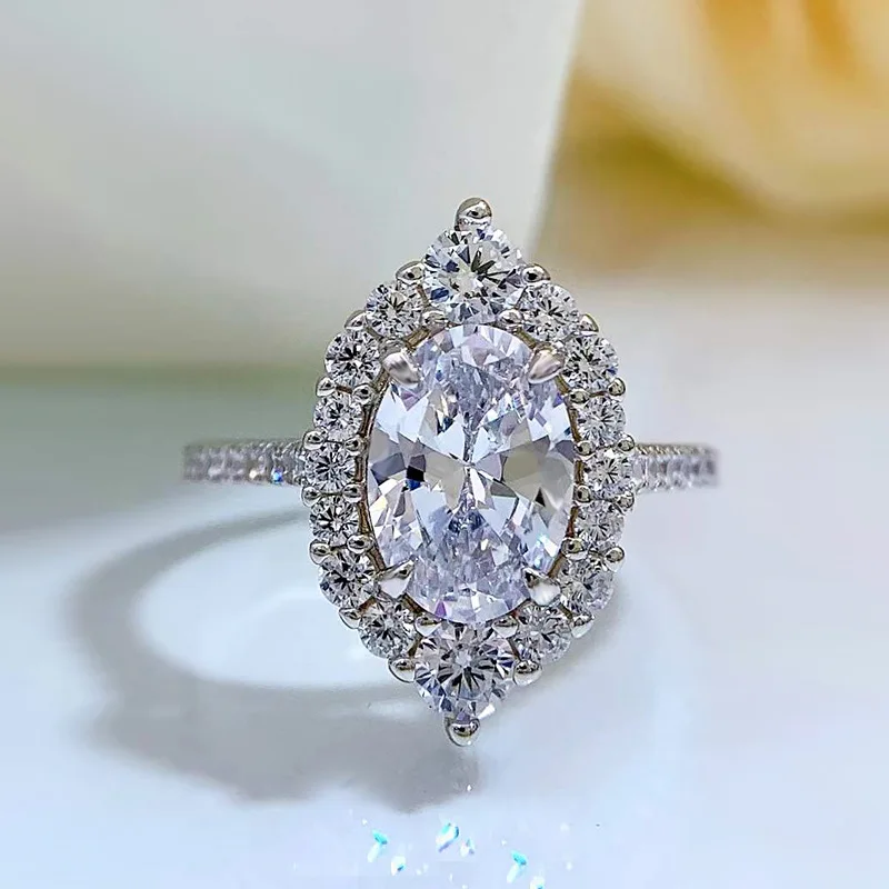

S925 silver 8 * 10 oval high carbon diamond ring women's simple fashion ins