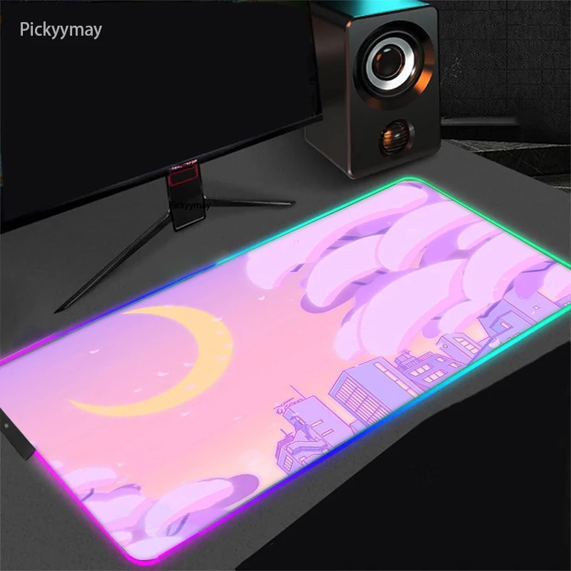 rgb anime mouse pad sailor moon landscape table mat laptop gaming keyboard kawaii desk mat led lighting mousepad xxl gamer rug free global shipping