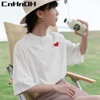 cnhnoh short sleeved t shirt womens loose 2022 spring new t shirt star with the same embroidery white all match top trend