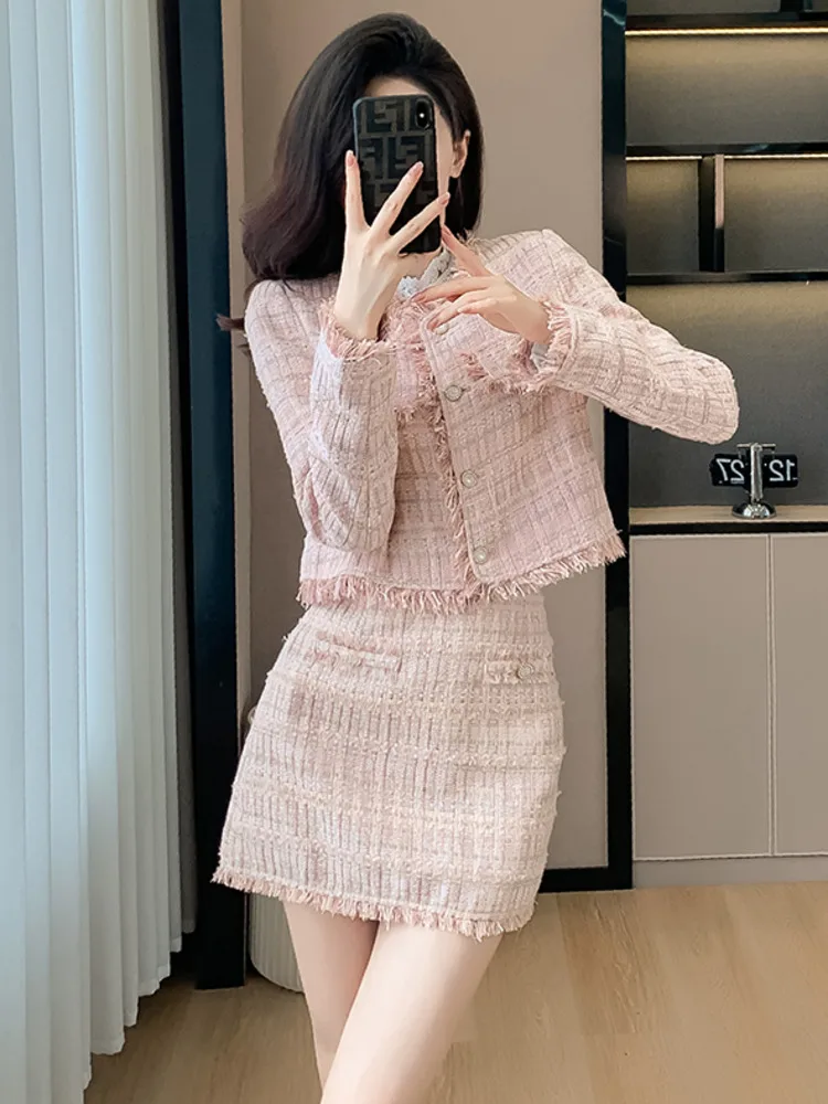 Женский твидовый пиджак и юбка комплект из двух предметов