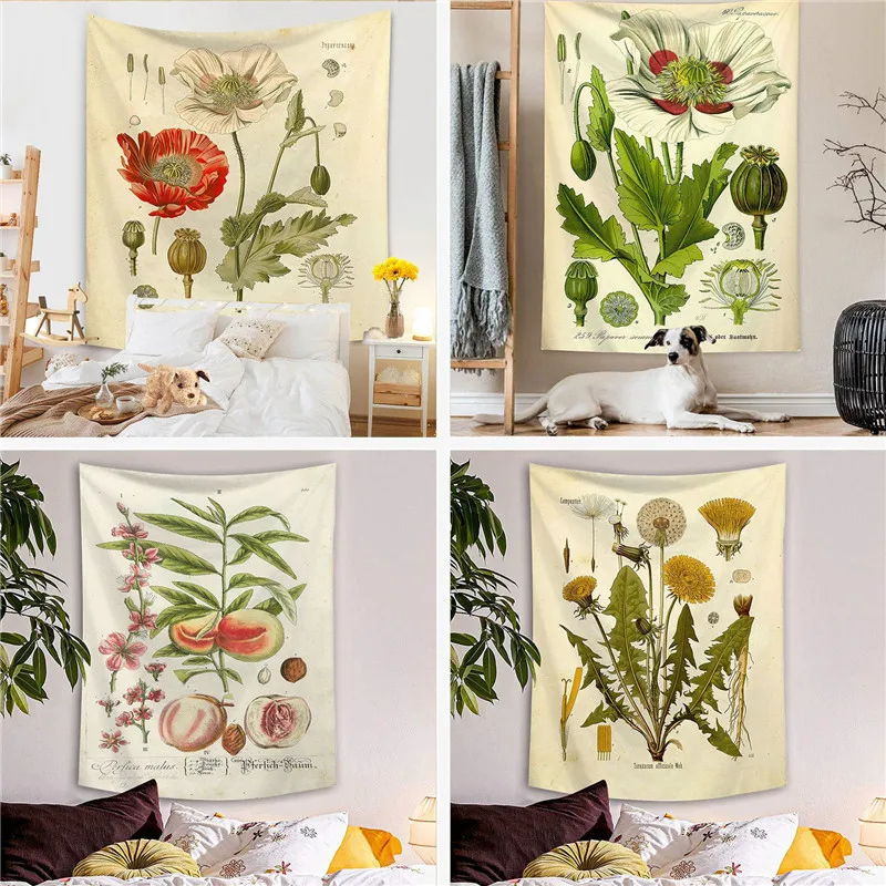 

Green Plant Room Decor Aesthetic Beach Towel Yoga Mat Curtain Vintage Rose Flower Butterfly Wall Hanging Decor Tapestry
