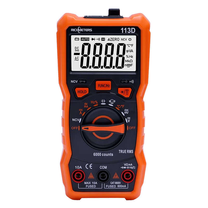 Ричметерс РМ113Д NCV Цифровой мультиметр 6000 отсчетов Авторегулирование переменного/постоянного напряжения Щелчок назад Светящийся экран Большой экран 113А/Д включен.