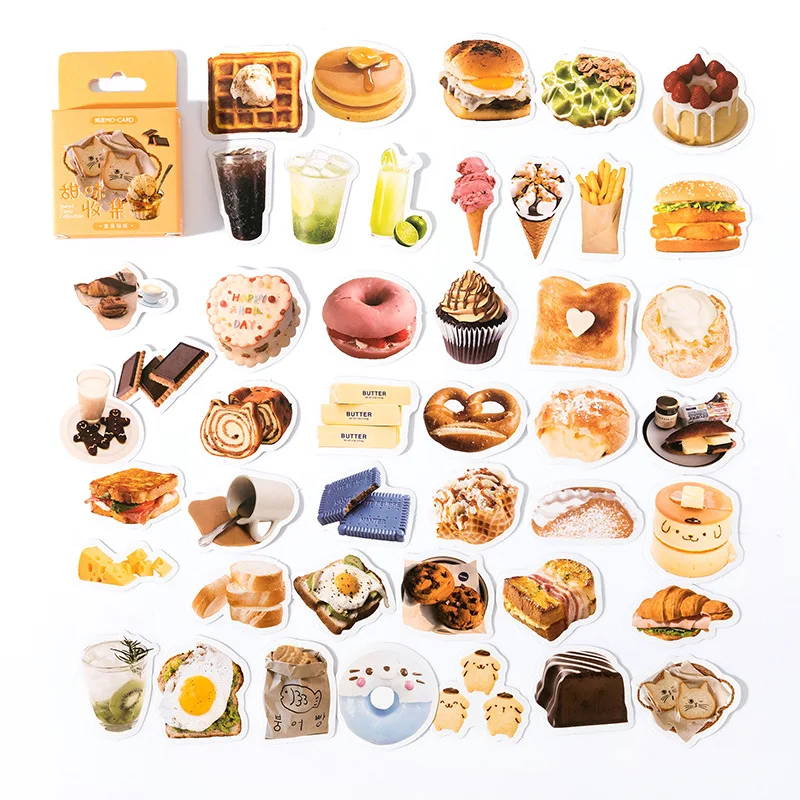 

45Pcs Sweet Desserts Mini Boxed Stickers Diy Scrapbooking Collage Supplies Decor Stationery Sealing Aesthetics Stickers