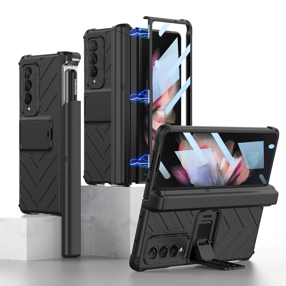 

Magnetic Hinge Case for Samsung Galaxy Z Fold 3 5G Side Pen Holder Fundas for Samsung Z Fold3 W22 Front Bumper Glass Film Cover