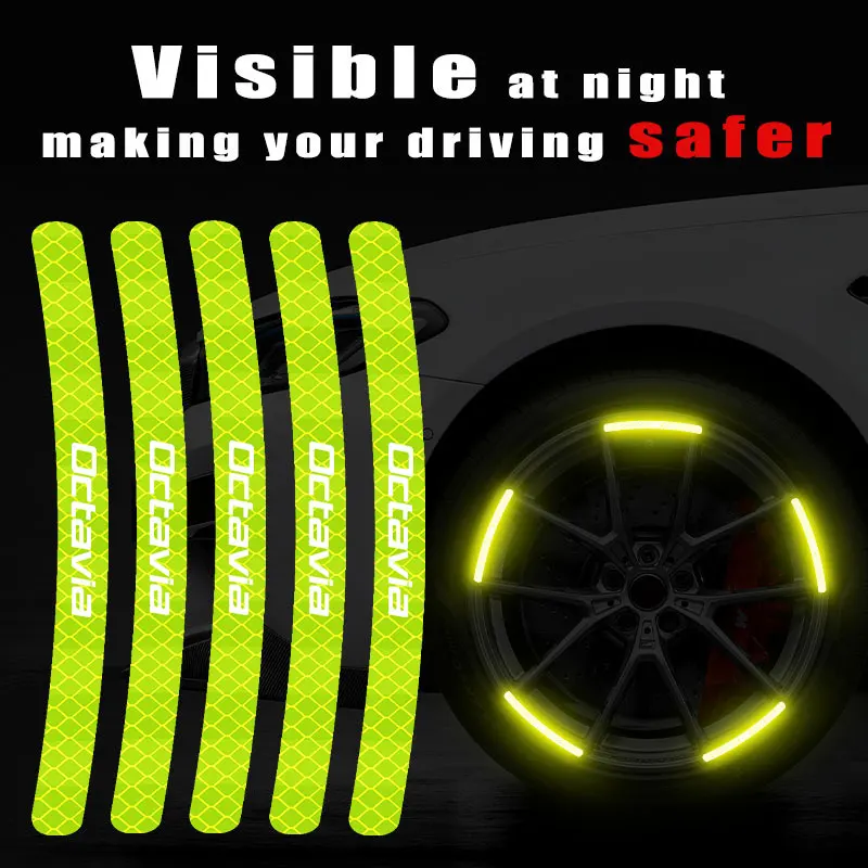

20 Strips For Skoda Octavia Logo Car Wheel Hub Sticker High Reflective Stripe Tape Car Personality Decorative Auto Accessories
