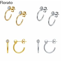 florato 925 sterling silver type c stud earrings for women charming white cz earring light luxury fashion c shaped earrings 2022