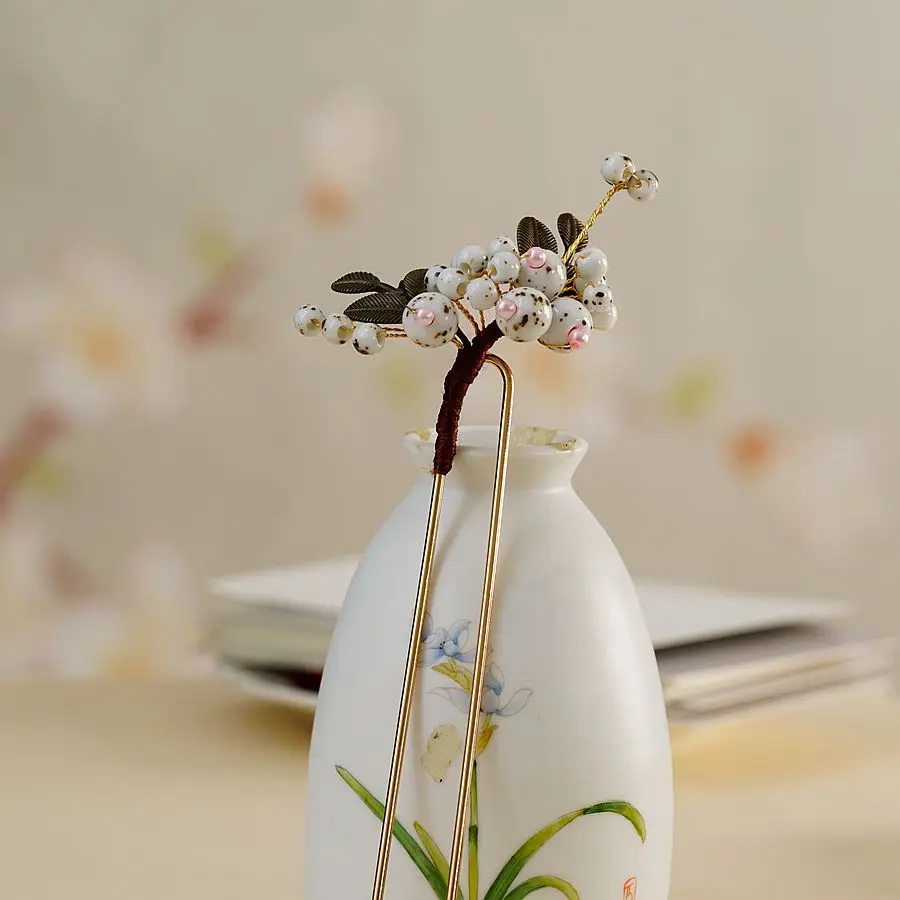 

New Ceramic Hairpin Female Han Style Pan Hair Ball Head Hair Sticks Pink White women girls Headwear jewelry