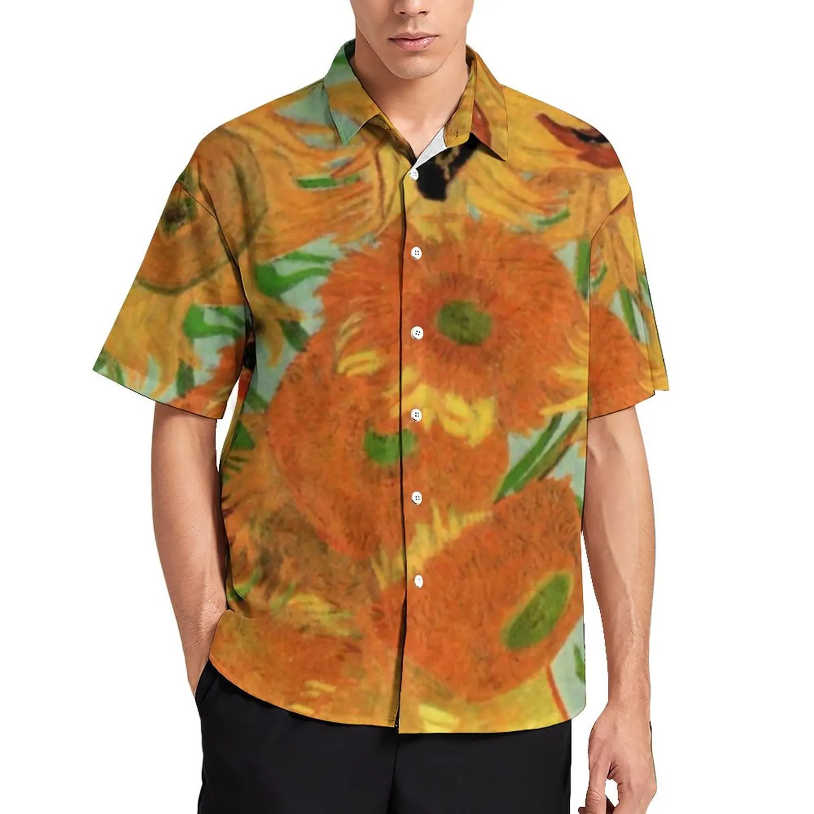 

Рубашка для отпуска с вазой с подсолнухом от Винсента Ван Гога повседневные рубашки Гавайские забавные блузки большого размера с коротким рукавом