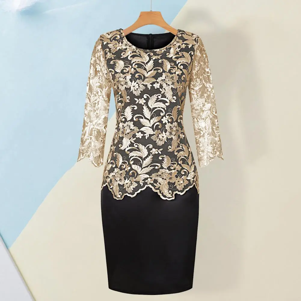 

Women Dress Chic Breathable Hidden Back Zipper Lace Patchwork Prom Dress Female Garment Prom Dress Banquet Dress