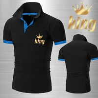 2022 mens summer king letter print street casual fashion mens tops versatile solid color commuter polo shirts
