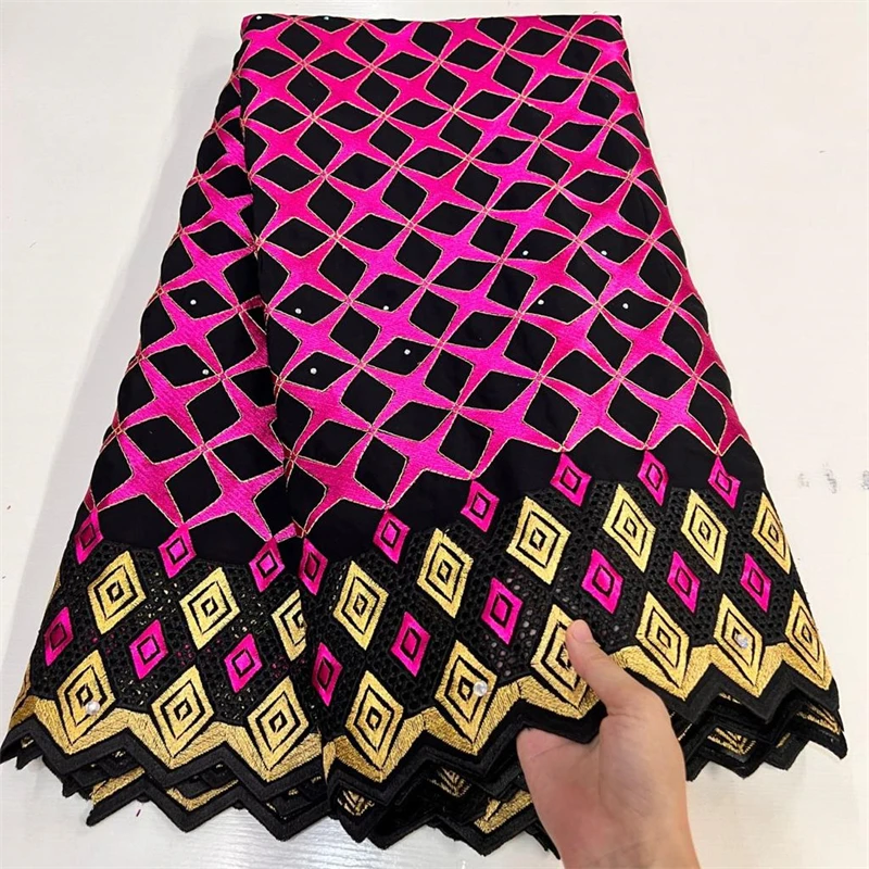 

5 yard Swiss lace fabric latest heavy beaded embroidery African 100% cotton fabrics Swiss voile lace popular Dubai style 7L0281