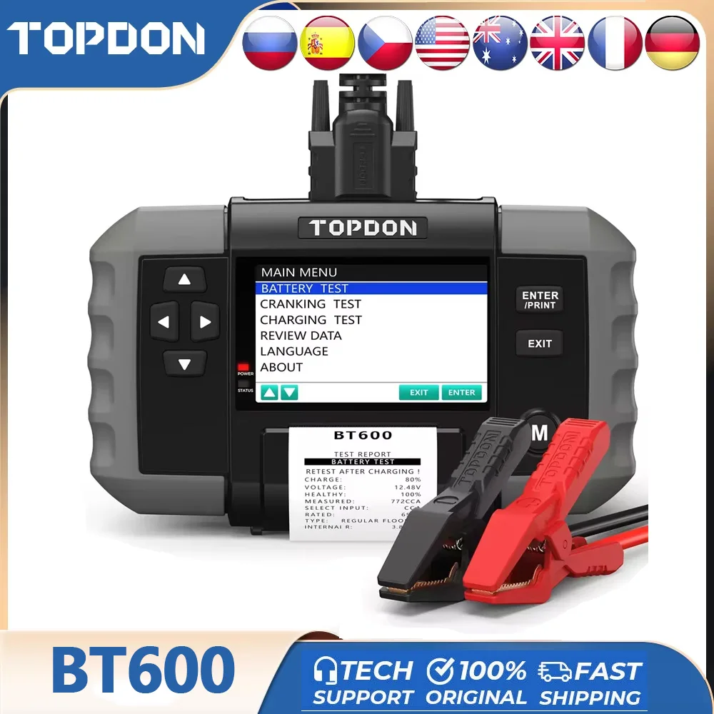 

TOPDON BT600 12 В 24 В тестер автомобильного аккумулятора свинцово-кислотный автомобильный анализатор со встроенным термопринтером инструмент для автомобильного аккумулятора
