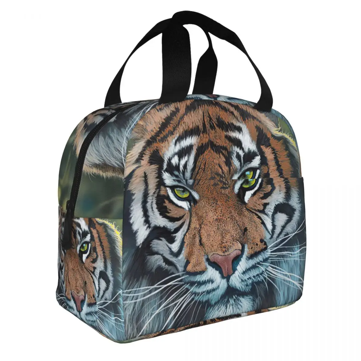 Tiger Tiger Portrait Lunch Bento Bags Portable Aluminum Foil thickened Thermal Cloth Lunch Bag for Women Men Boy