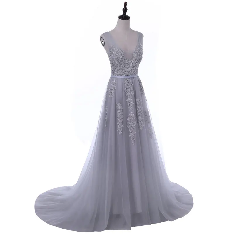 Vestido De Festa Sweet pink Lace V-neck Long Evening Dress Bride Party Sexy Backless beads pearls Prom Dresses lace-up