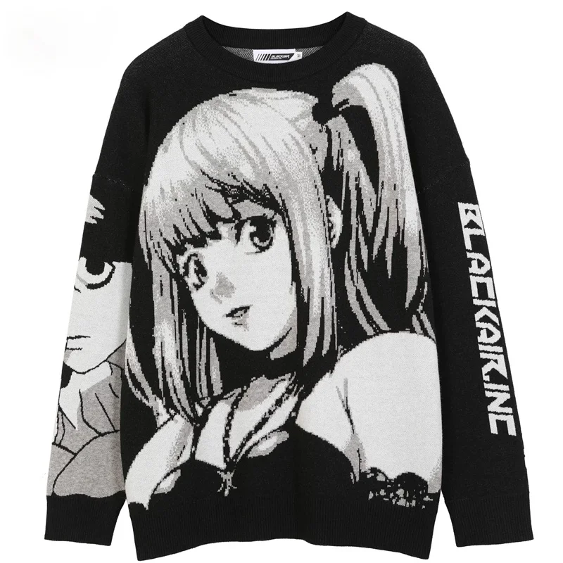 

Men's Anime Girl Print Knitted Sweater Hip Hop Loose Wool Pullover Women Japanese Harajuku Casual Oversized Jumper Streetwear