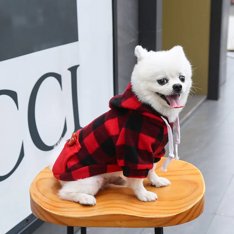 

Dog Pet Clothes Sweatshirt Hoodies Lattice Grid Warm Fashion Spring Autumn Accessorie Items Small Medium Large Pocket Jumpsuit